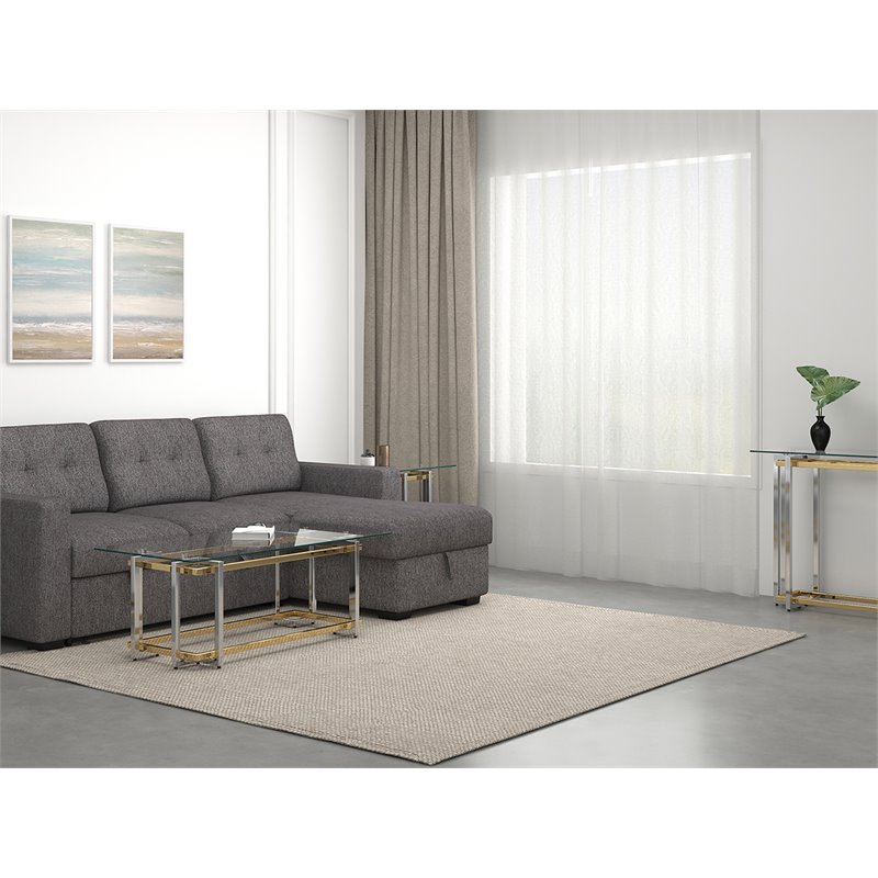 Florina Rectangular Contemporary Glass/Metal Coffee Table in Silver/Gold
