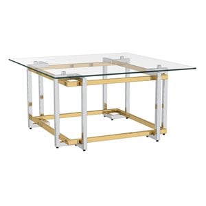 Florina Square Contemporary Glass/Metal Coffee Table in Silver/Gold
