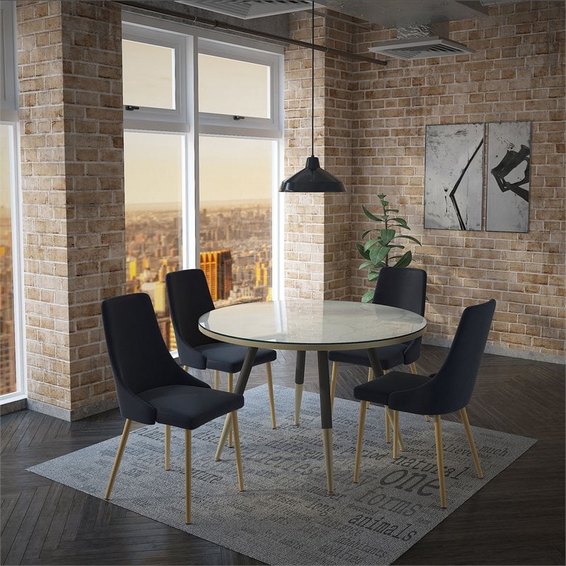 MidCentury Velvet and Metal Dining Chair Set of 2 Black and Aged Gold