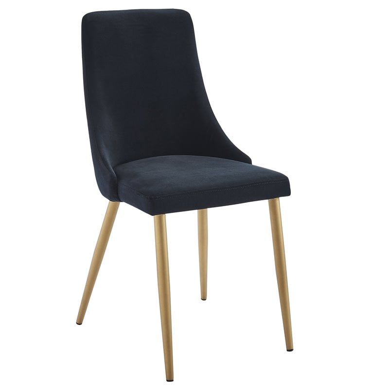 MidCentury Velvet and Metal Dining Chair Set of 2 Black and Aged Gold