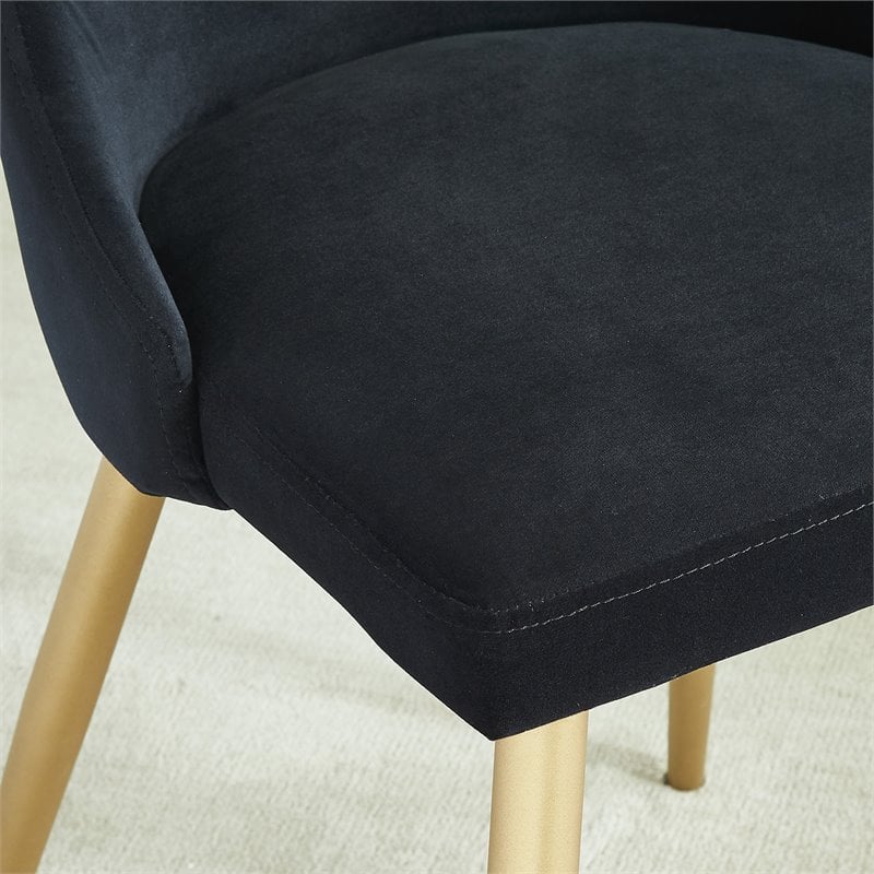 MidCentury Velvet and Metal Dining Chair Set of 2 Black and Aged Gold