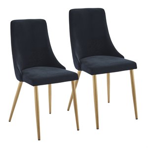 MidCentury Velvet and Metal Dining Chair Set of 2 Black and Aged Gold