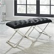 Contemporary Velvet and Stainless Steel Bench Black and Silver