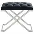Contemporary Velvet and Stainless Steel Bench Black and Silver
