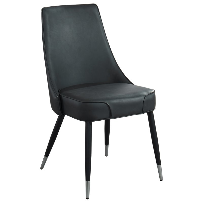 MidCentury Faux Leather and Metal Dining Chair Set of 2 Vintage Grey and Black