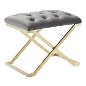 Contemporary Velvet and Stainless Steel Bench Grey and Gold