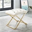 Contemporary Velvet and Stainless Steel Bench Ivory and Gold