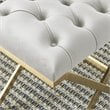 Contemporary Velvet and Stainless Steel Bench Ivory and Gold