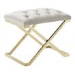 Contemporary Velvet and Stainless Steel Bench Ivory and Gold