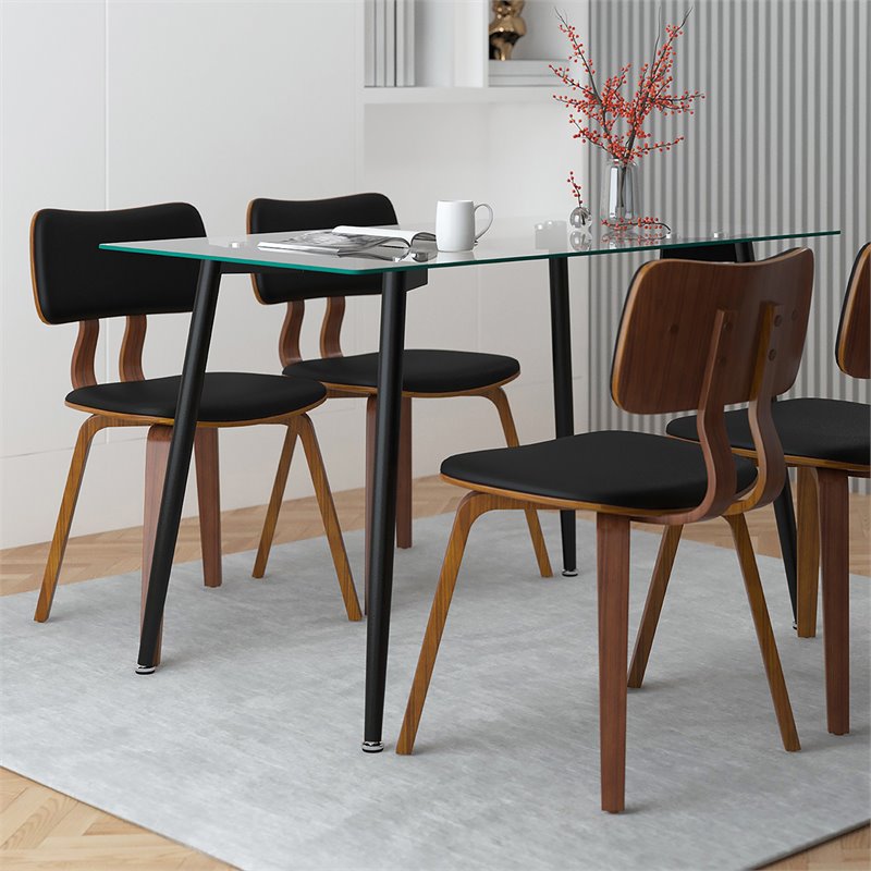MidCentury Modern Faux Leather and Wood Dining Chair Black and Walnut