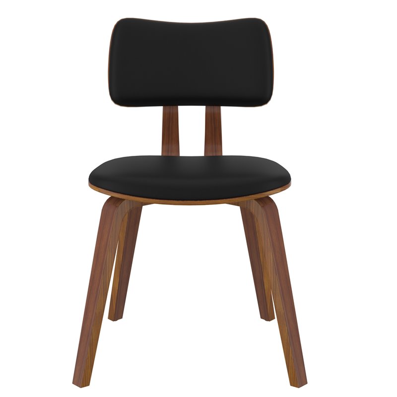 MidCentury Modern Faux Leather and Wood Dining Chair Black and Walnut