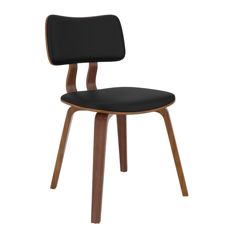 MidCentury Modern Faux Leather and Wood Dining Chair Black and Walnut