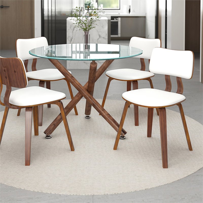 MidCentury Modern Faux Leather and Wood Dining Chair White and Walnut