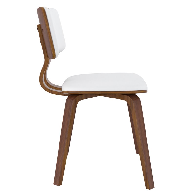 MidCentury Modern Faux Leather and Wood Dining Chair White and Walnut