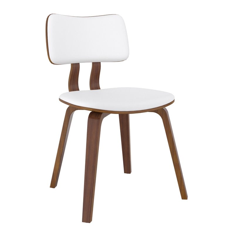 MidCentury Modern Faux Leather and Wood Dining Chair White and Walnut
