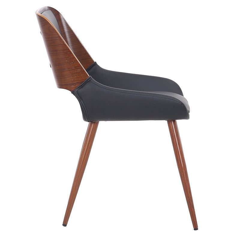 MidCentury Modern Faux Leather Metal and Wood Dining Chair Black and Walnut