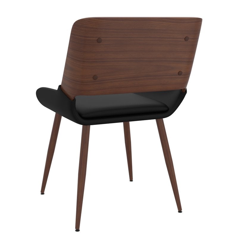 MidCentury Modern Faux Leather Metal and Wood Dining Chair Black and Walnut