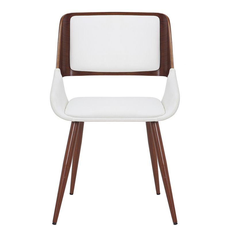 MidCentury Modern Faux Leather Metal and Wood Dining Chair White and Walnut