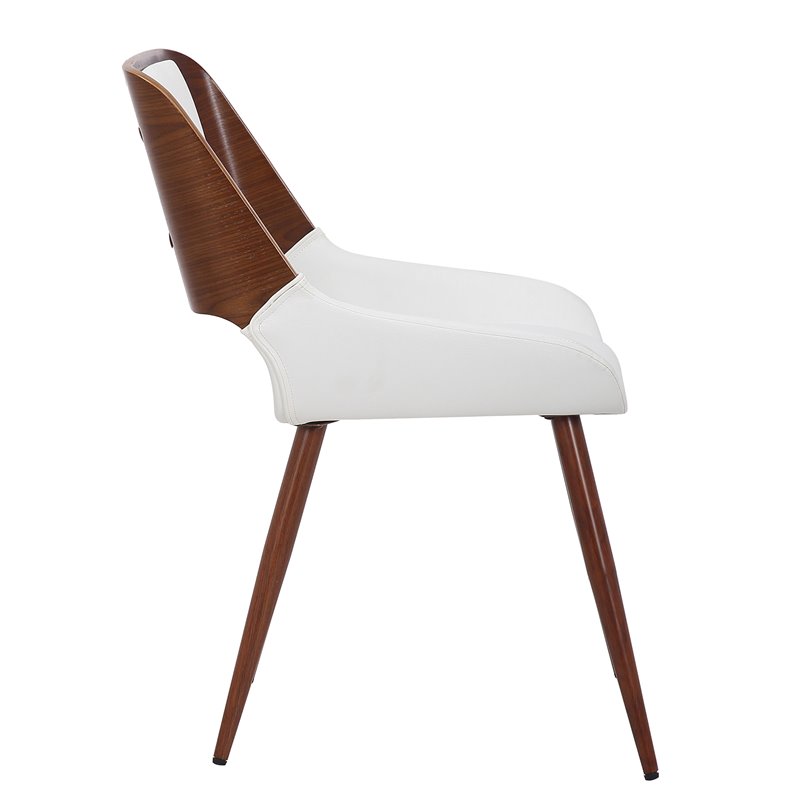 MidCentury Modern Faux Leather Metal and Wood Dining Chair White and Walnut
