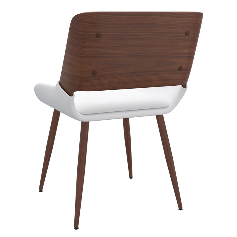 MidCentury Modern Faux Leather Metal and Wood Dining Chair White and Walnut
