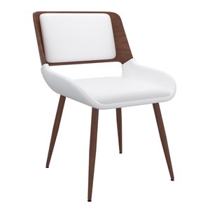 MidCentury Modern Faux Leather Metal and Wood Dining Chair White and Walnut
