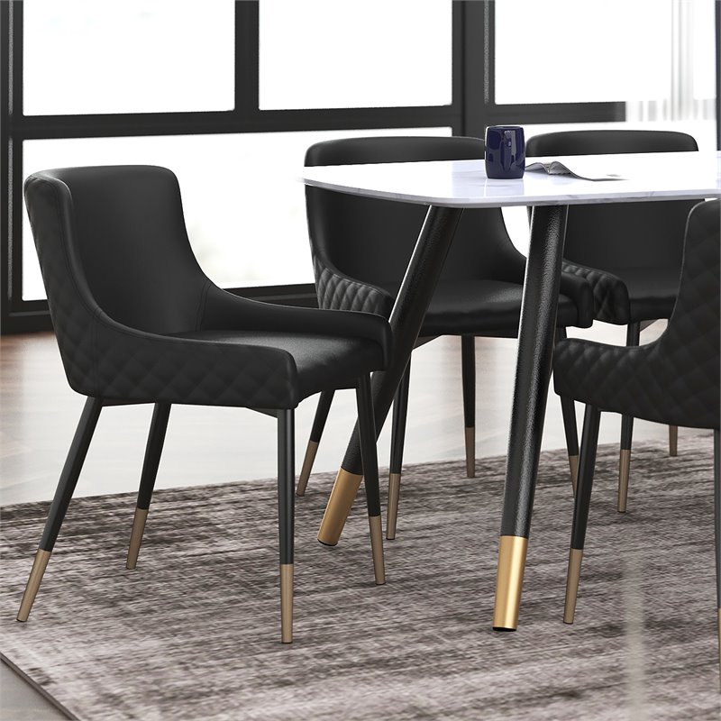 Modern Faux Leather and Metal Dining Chair Set of 2 Black