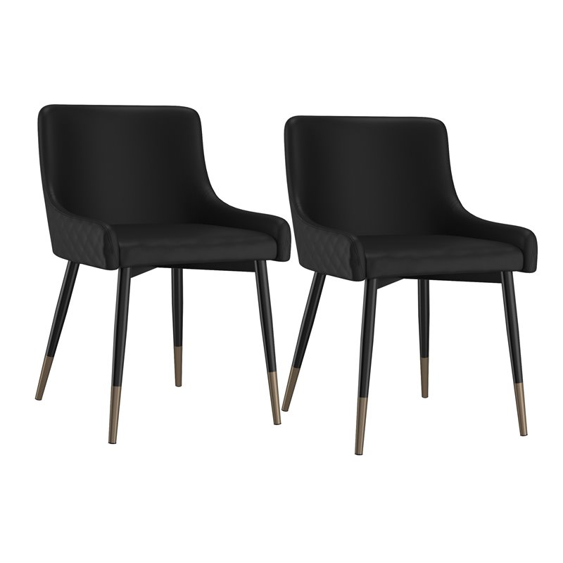 Modern Faux Leather and Metal Dining Chair Set of 2 Black