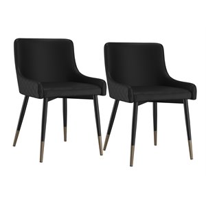 Modern Faux Leather and Metal Dining Chair Set of 2 Black