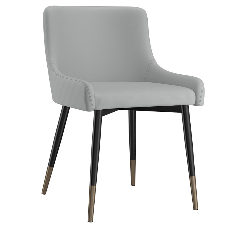 Modern Faux Leather and Metal Dining Chair Set of 2 Grey and Black