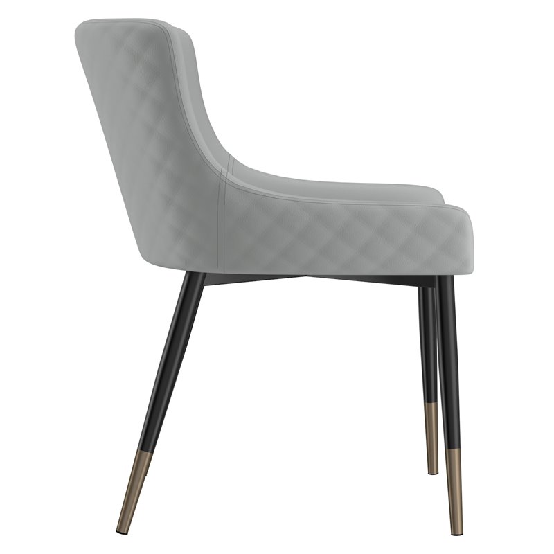 Modern Faux Leather and Metal Dining Chair Set of 2 Grey and Black