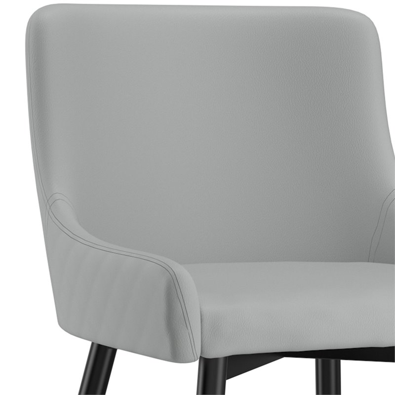Modern Faux Leather and Metal Dining Chair Set of 2 Grey and Black