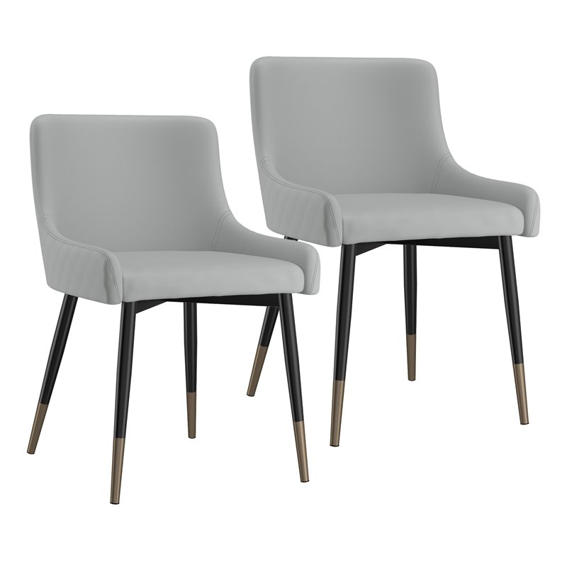 Modern Faux Leather and Metal Dining Chair Set of 2 Grey and Black