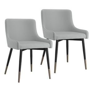 Modern Faux Leather and Metal Dining Chair Set of 2 Grey and Black