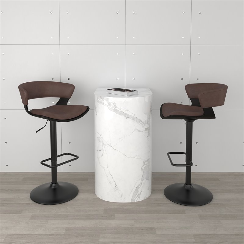 Contemporary Wood and Faux Leather Adjustable Air Lift Stool Brown and Black