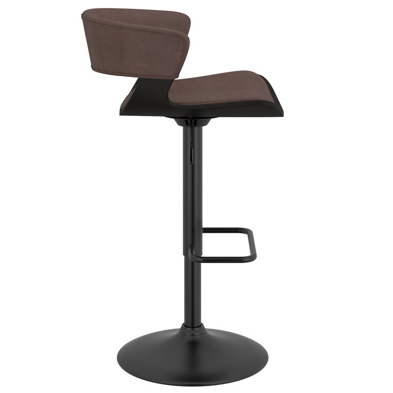 Contemporary Wood and Faux Leather Adjustable Air Lift Stool Brown and Black
