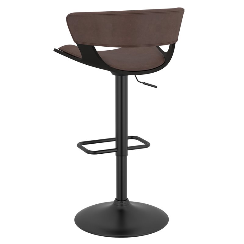 Contemporary Wood and Faux Leather Adjustable Air Lift Stool Brown and Black