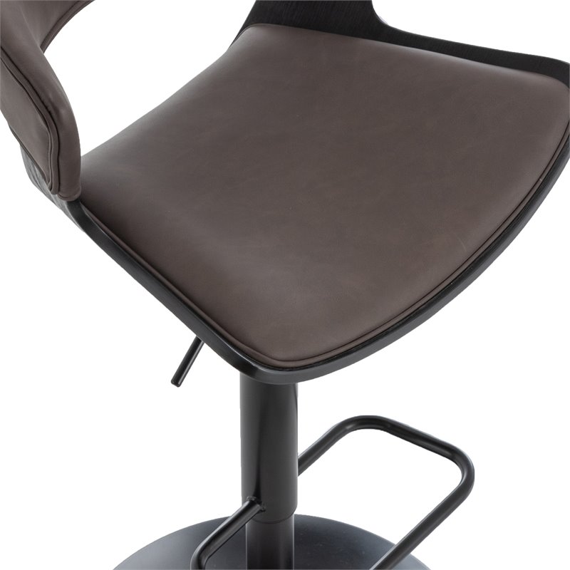 Contemporary Wood and Faux Leather Adjustable Air Lift Stool Brown and Black