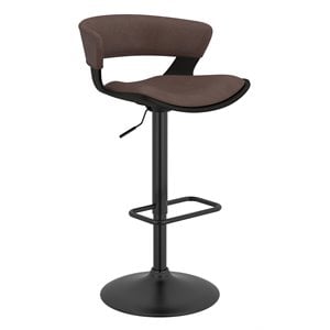 Contemporary Wood and Faux Leather Adjustable Air Lift Stool Brown and Black