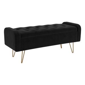 sabel modern velvet upholstered/metal storage bench in gold