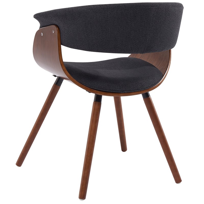 MidCentury Fabric and Bent Wood AccentDining Chair Charcoal and Walnut