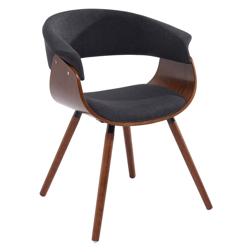 MidCentury Fabric and Bent Wood AccentDining Chair Charcoal and Walnut