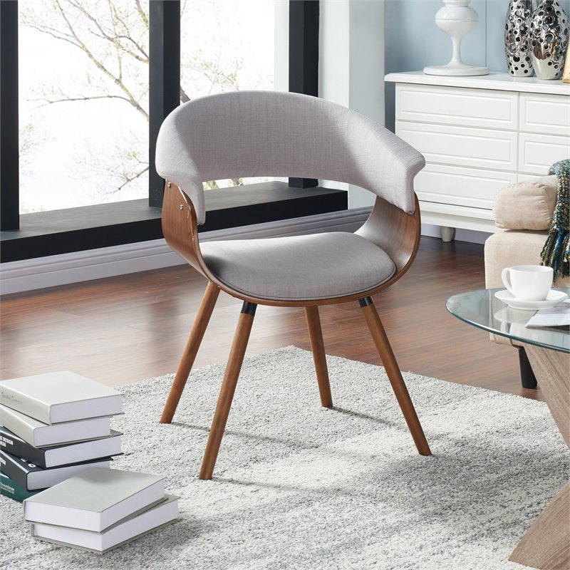 MidCentury Fabric and Bent Wood AccentDining Chair Grey and Walnut
