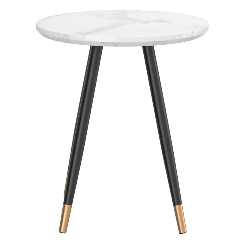 Contemporary MDF and Metal Round Accent Table White and Black