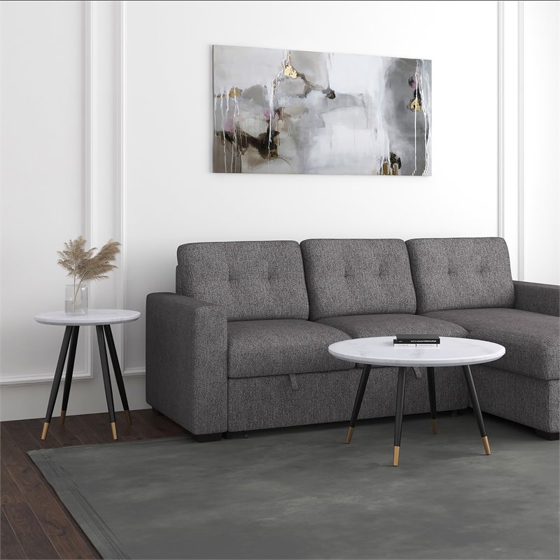 Contemporary MDF and Metal Round Accent Table White and Black