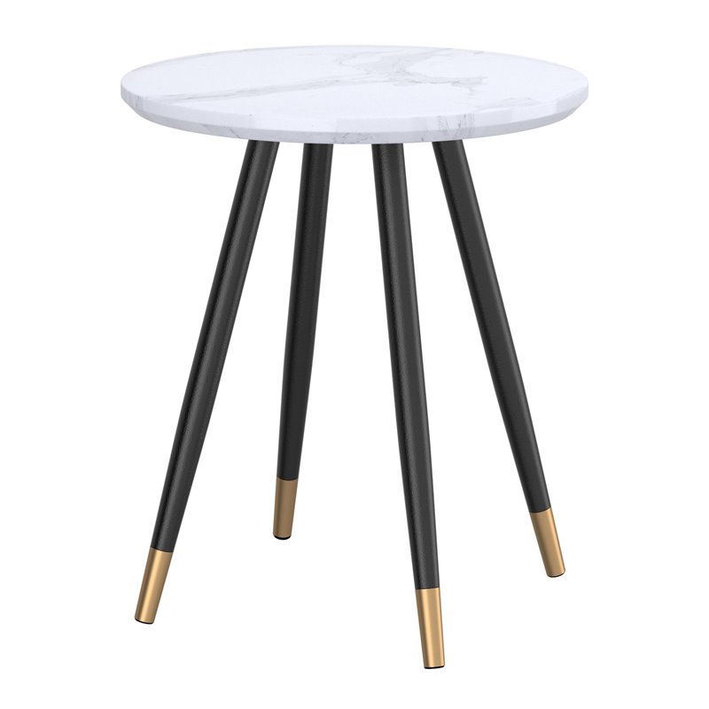 Contemporary MDF and Metal Round Accent Table White and Black