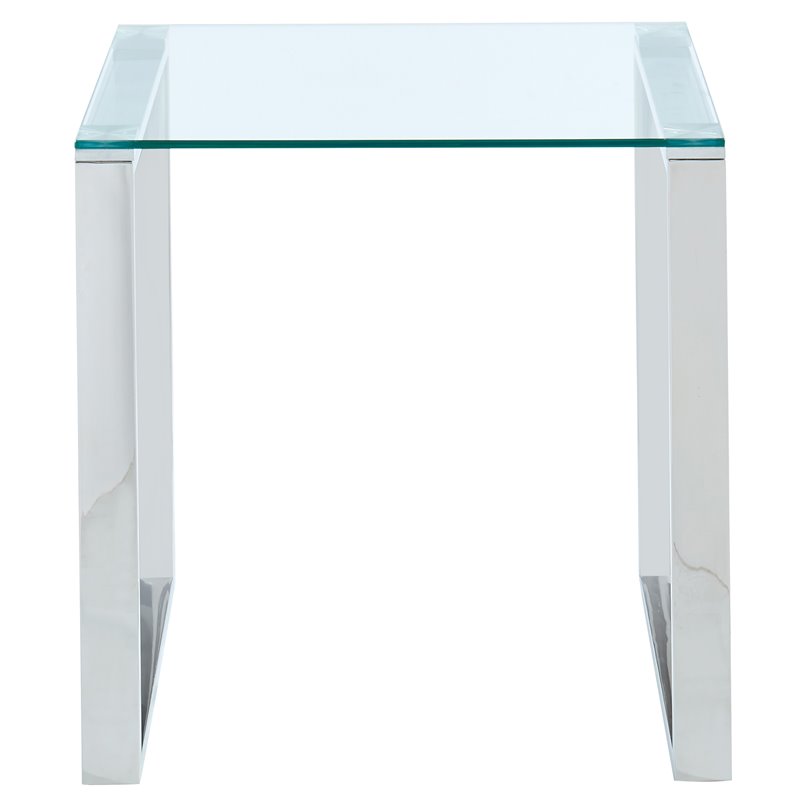 Contemporary Stainless Steel and Glass Accent Table Silver