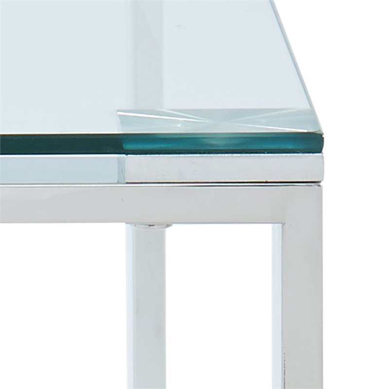 Contemporary Stainless Steel and Glass Accent Table Silver