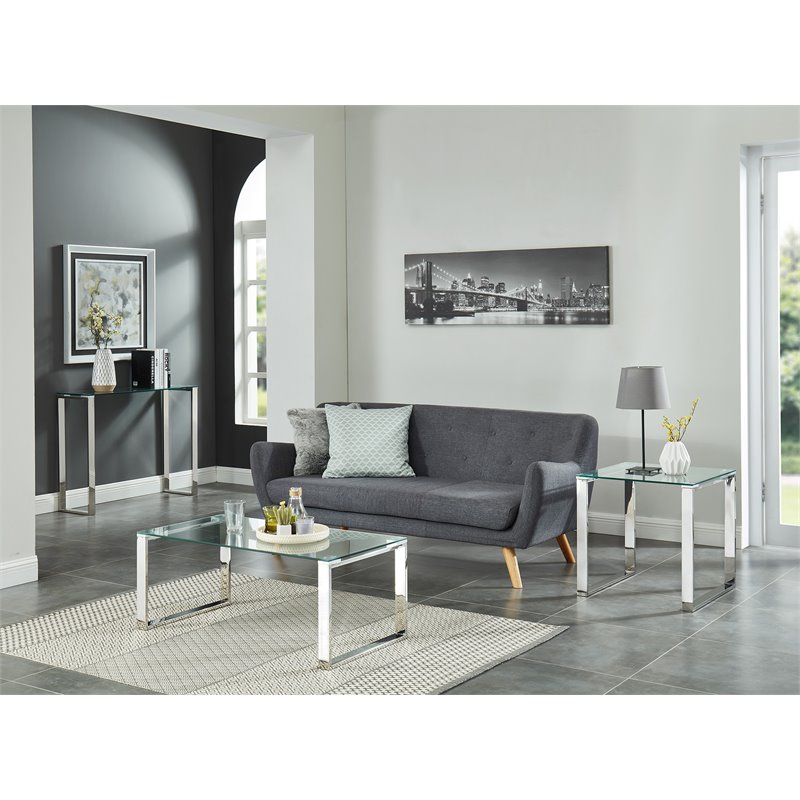 Contemporary Stainless Steel and Glass Accent Table Silver
