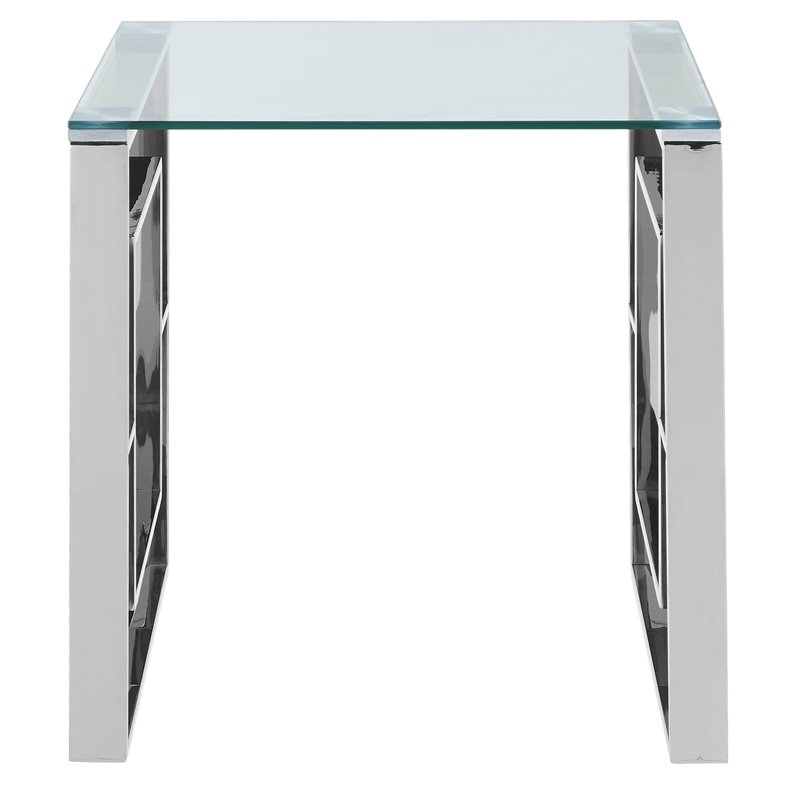 Eros Contemporary Stainless Steel/Glass Accent Table in Silver