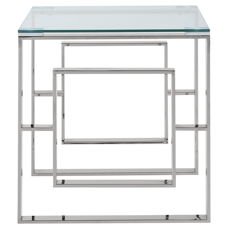 Eros Contemporary Stainless Steel/Glass Accent Table in Silver